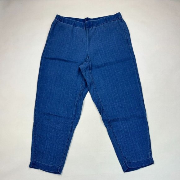 J Jill‎ Indigo Tencel Twill Pants Women L EUC Elastic Waist Pockets Comfort Blue - Picture 1 of 12